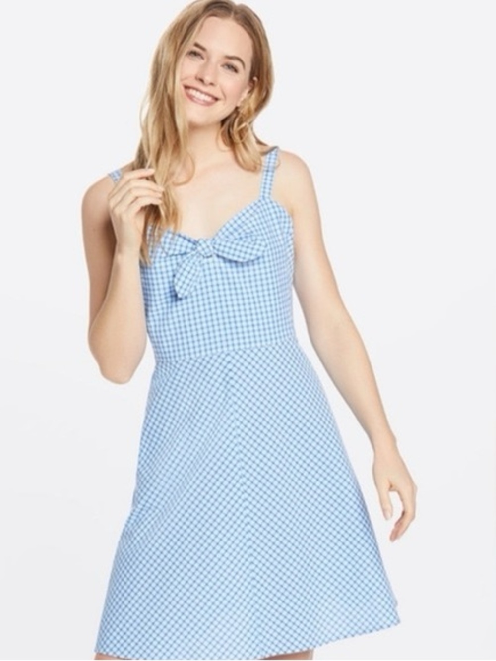 DRAPER JAMES Blue Seersucker Sundress 4 Tie Bow Sleeveless Mini Gingham Plaid
